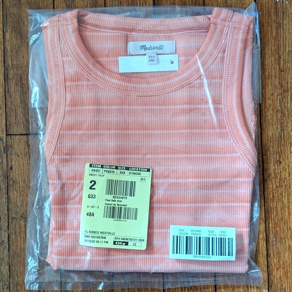 Madewell Ribbed Westville Tank Top Sweet Tulip NWT Size XXS - Picture 6 of 7
